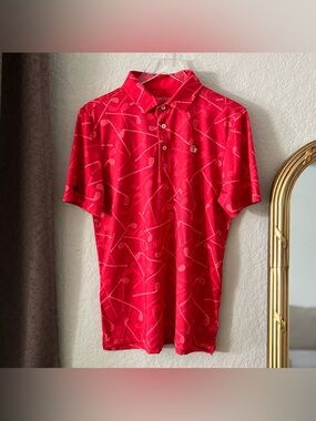 Good Good Golf Men's Polo Shirt Red Golf Club Print Size Small